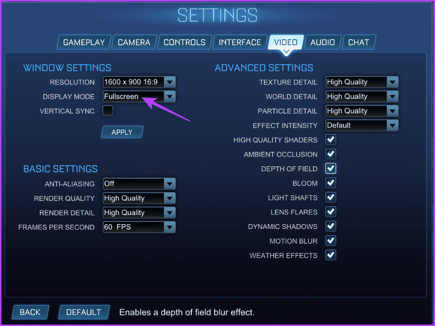 Fullscreen option in game