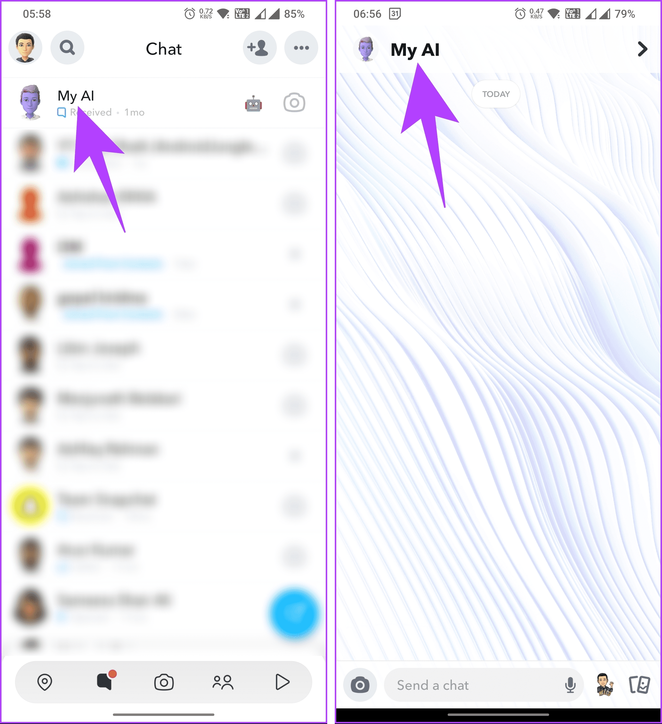 tap on My AI at the top navigation bar