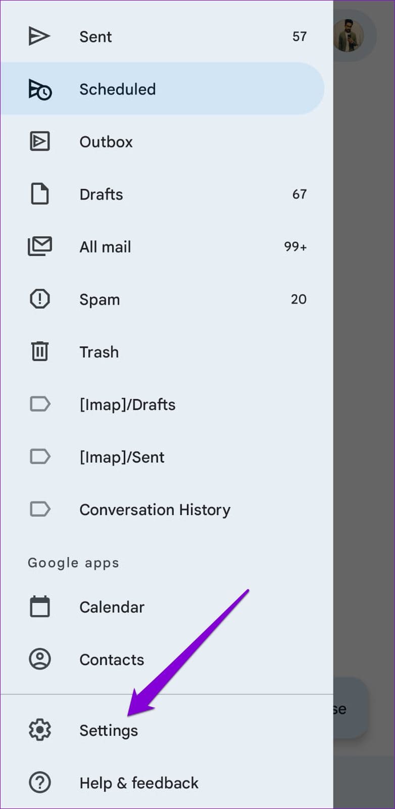 Gmail App Settings on Android