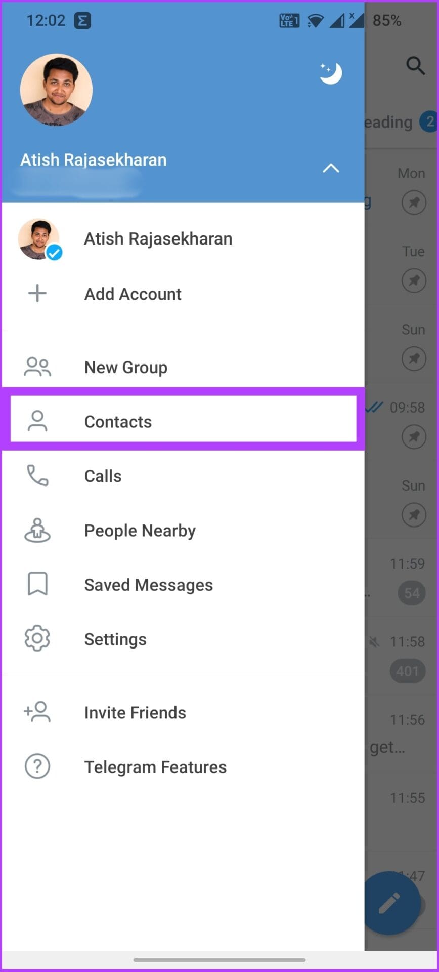 Go to Telegram Contacts