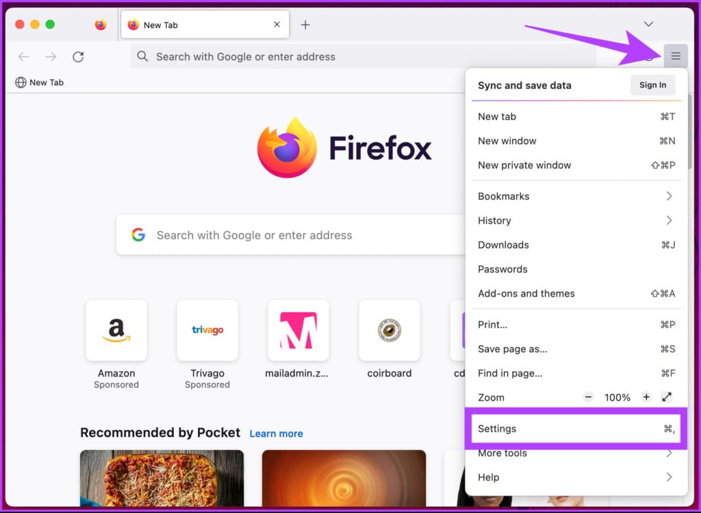 Go to the hamburger menu in the top right corner