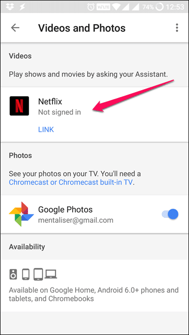 Google Assistant Netflix Option