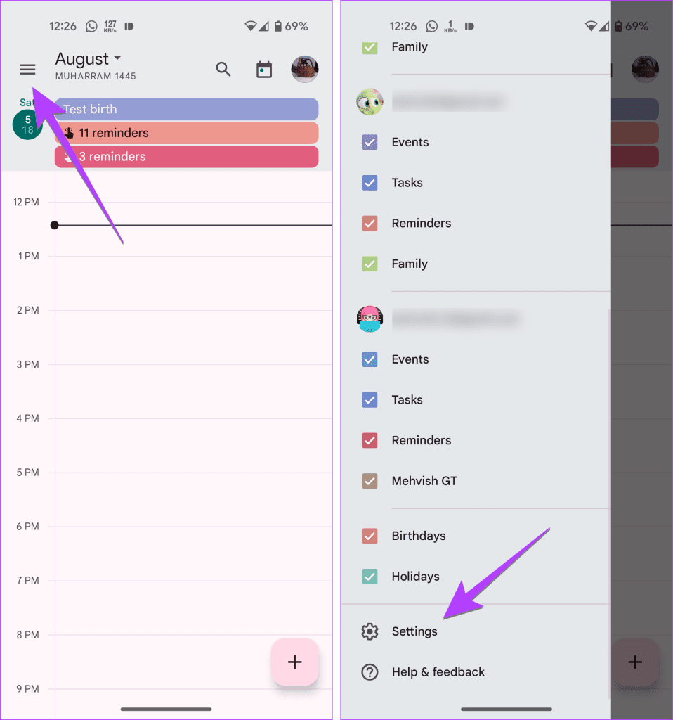 Google Calendar Mobile settings