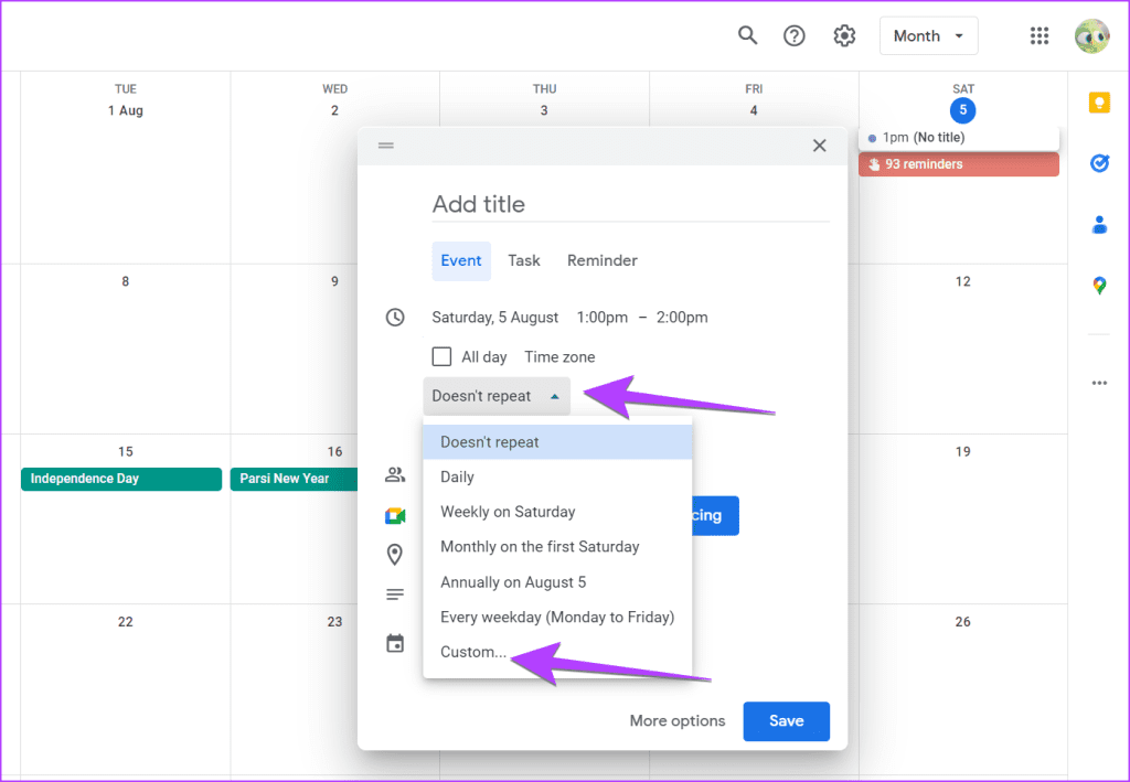 Google Calendar PC Event recurring