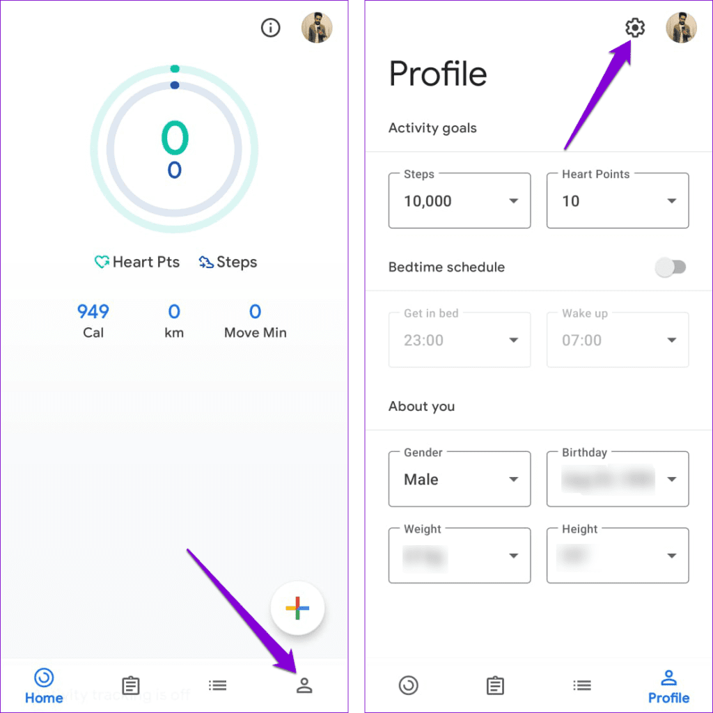 Google Fit App Settings