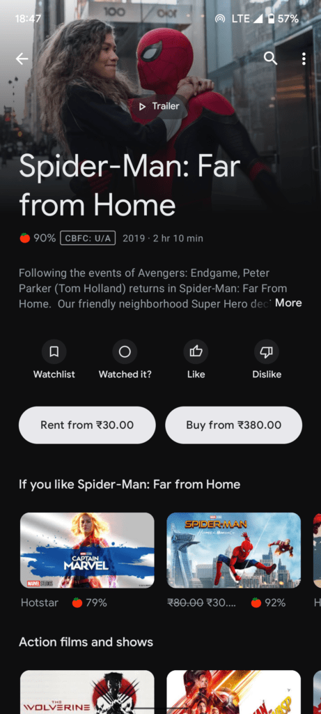 Movie on Google TV app