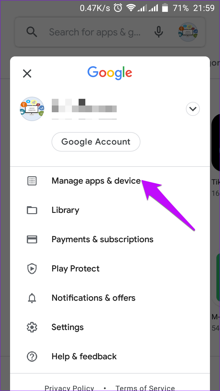 Google Play Store Manage App and Services