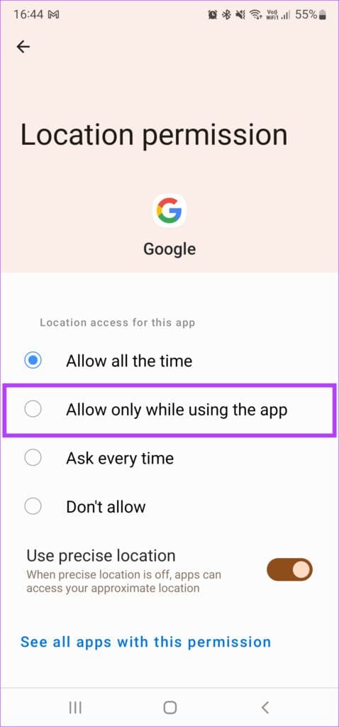 allow while using the app