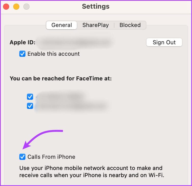 Check the box next to Calls From iPhone