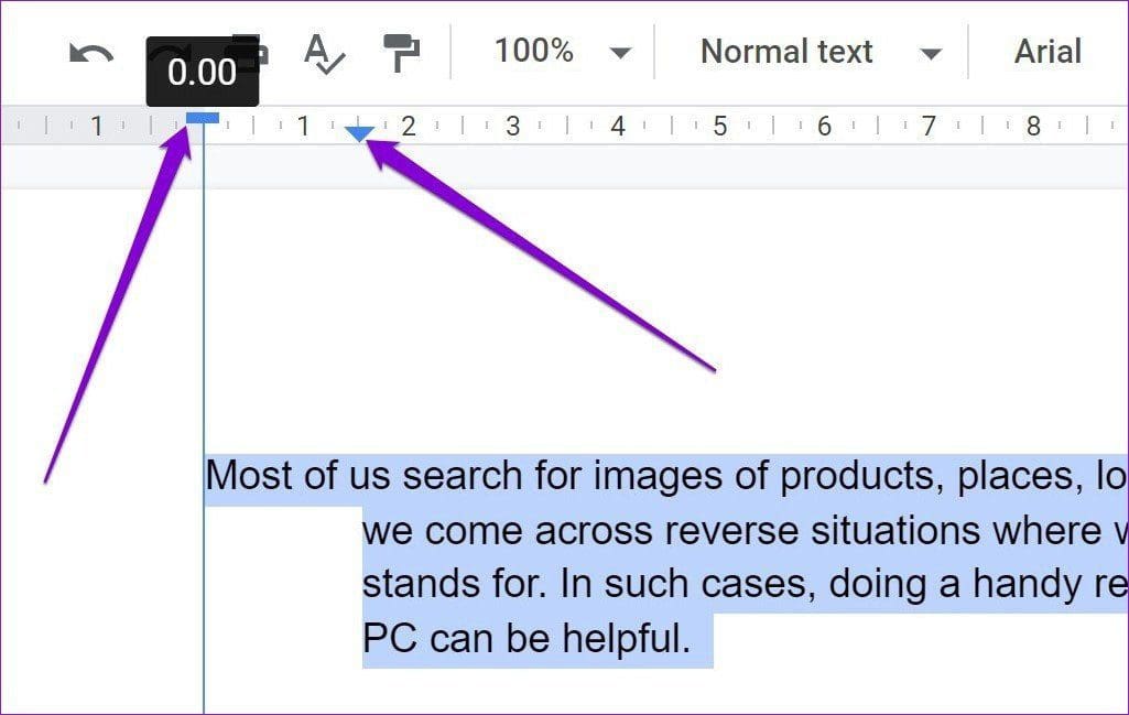 Hanging Indent using Ruler in Google Docs