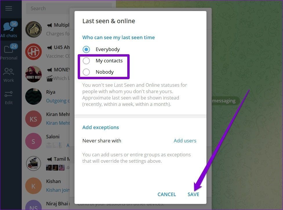 Hide Last Seen on Telegram for Desktop