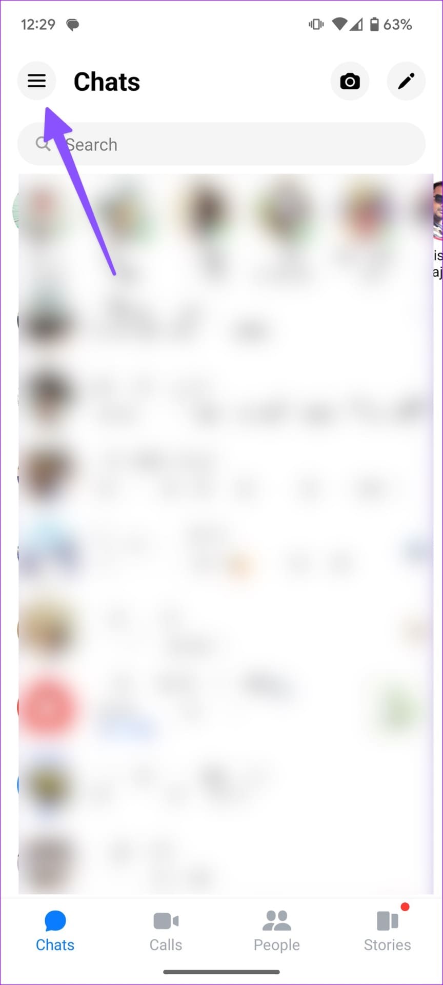 hamburger menu on Messenger