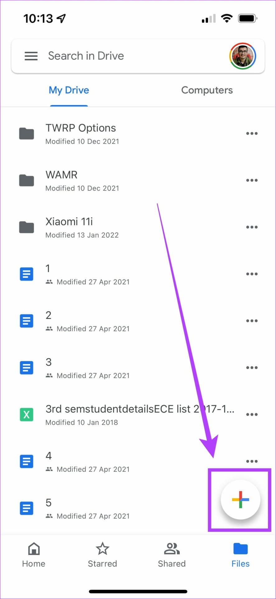 Plus icon in Google Drive
