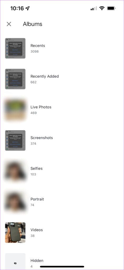 List of photos to hide