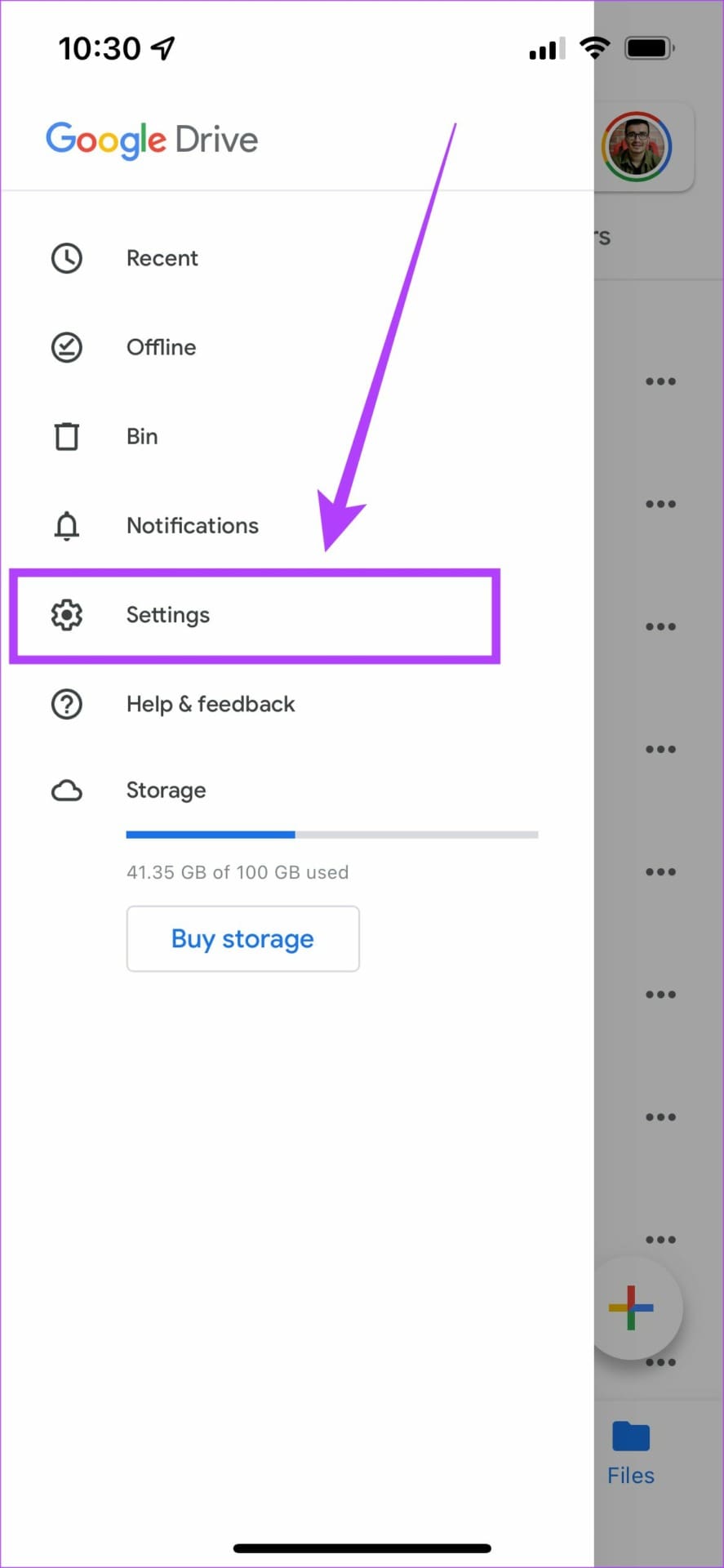Google drive settings