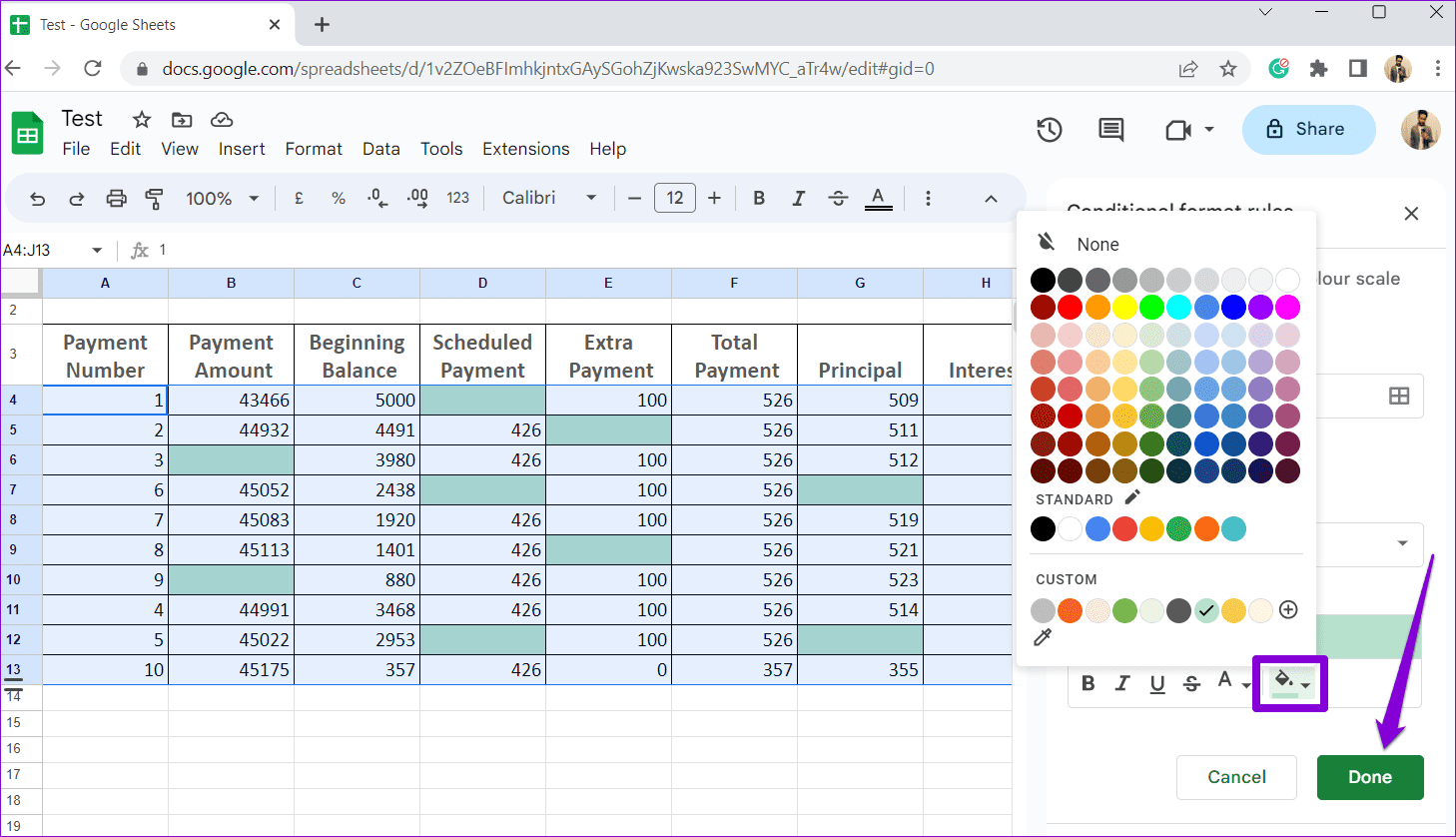 Highlight Cells Using Conditional Formatting in Google Sheets