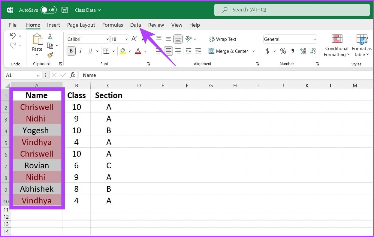 click the Data tab