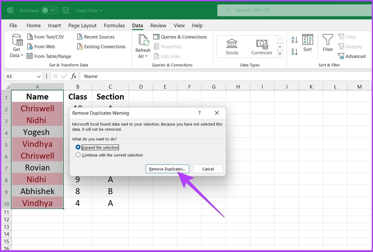 select the My data has headers option