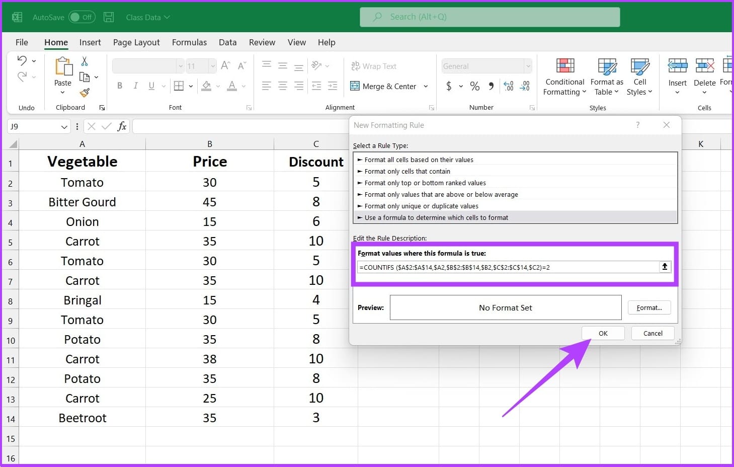 Use a formula to determine which cells to format
