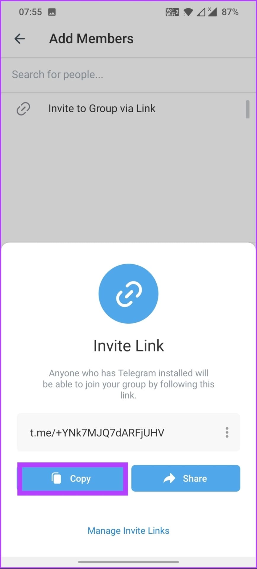You can Copy or Share the link with the person