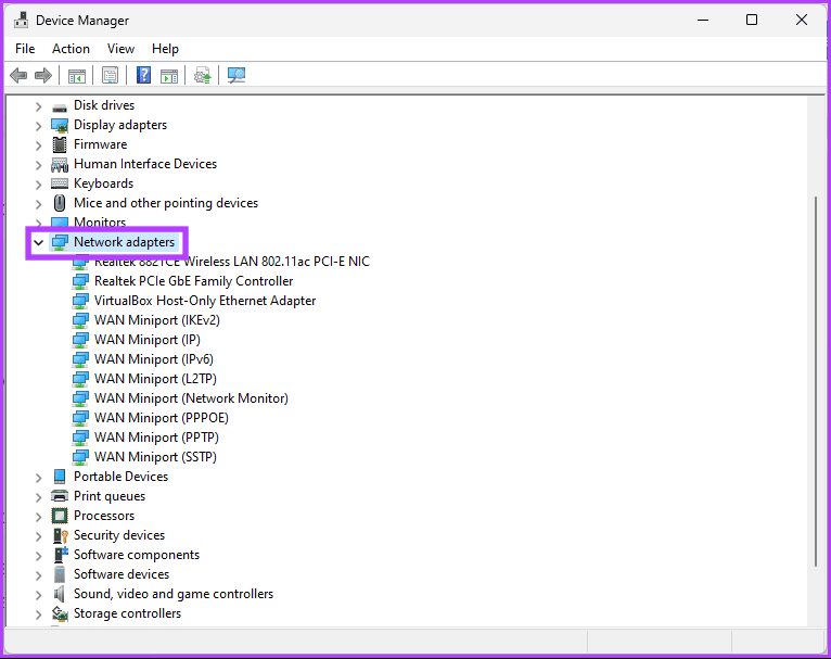 click on Network adapters to expand