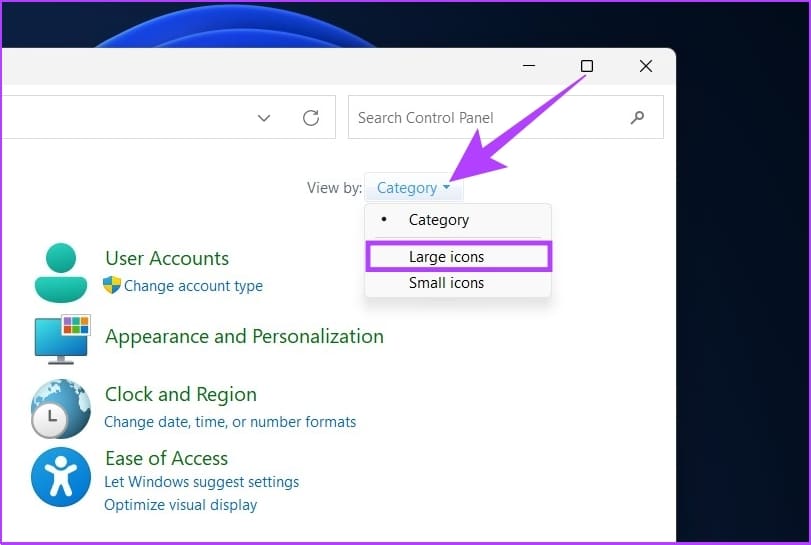 drop-down select Large icons