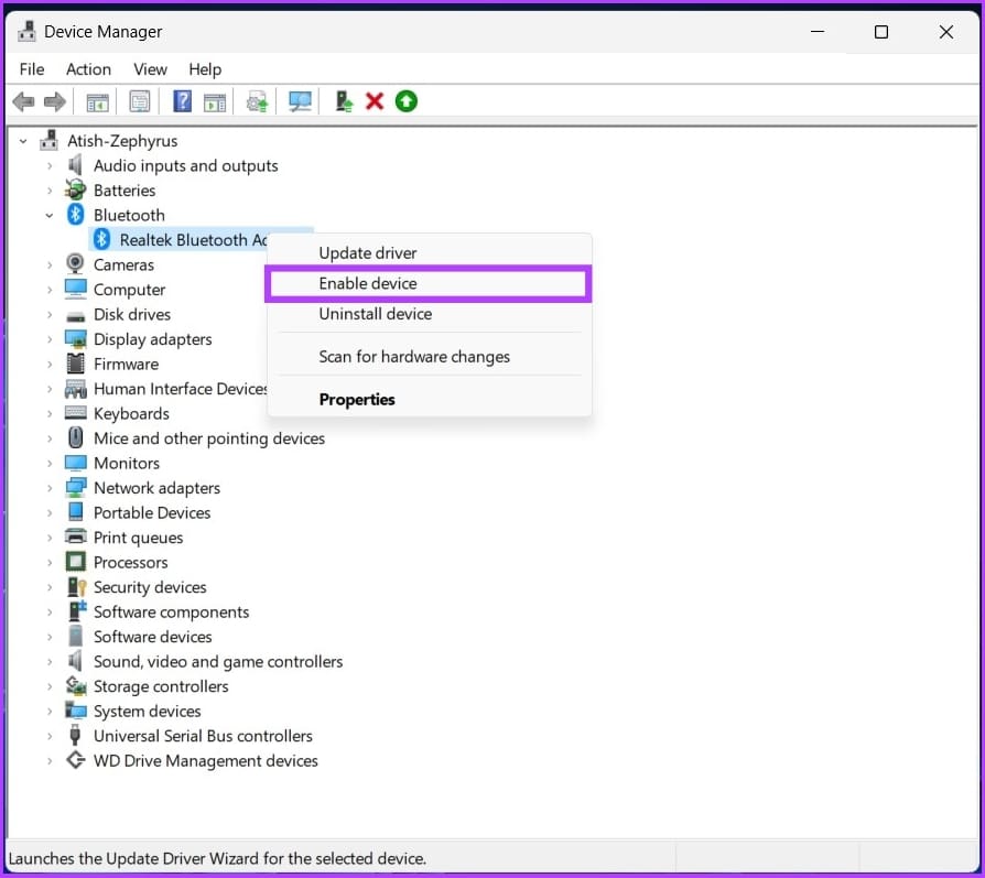 select Enable device