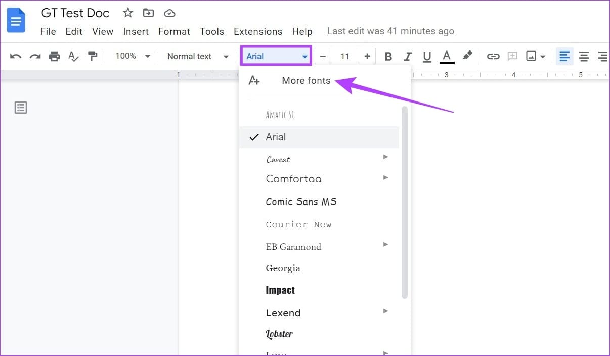 Click Font drop-down & click on More fonts