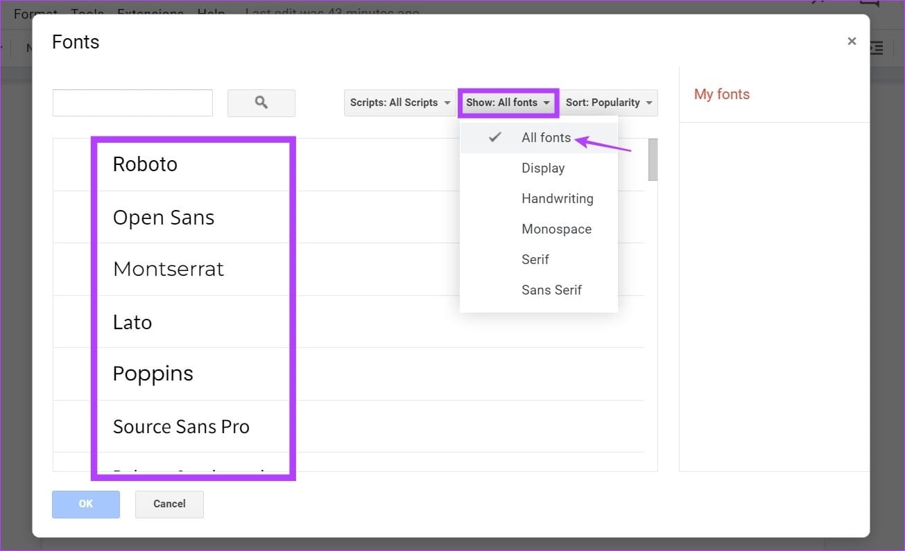 Click on the fonts to add to Google Docs
