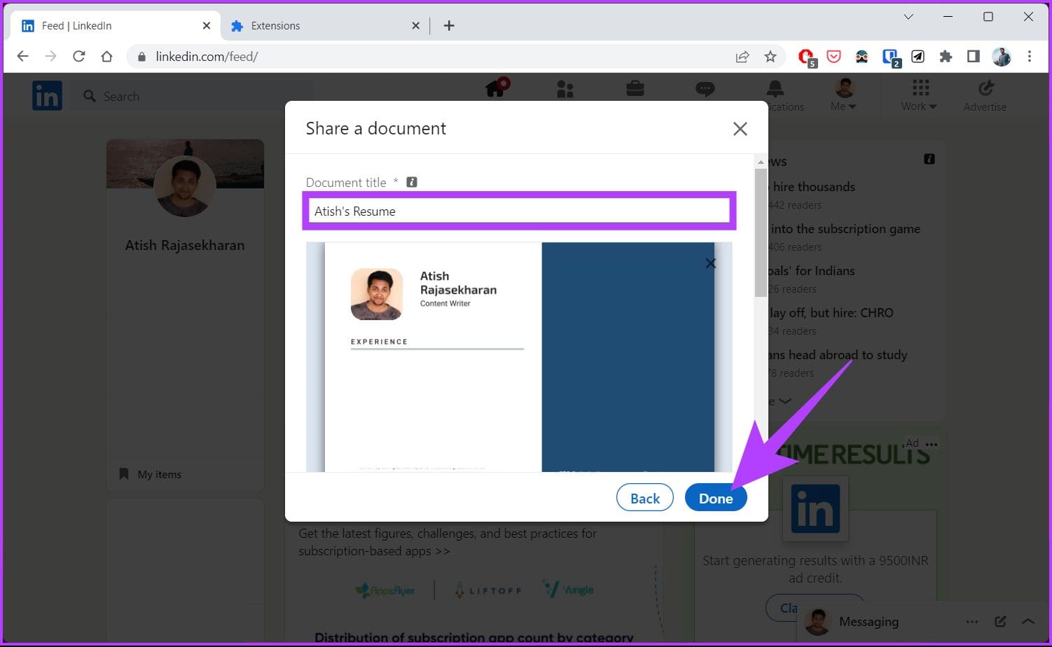 enter your resume title, and finally select Done