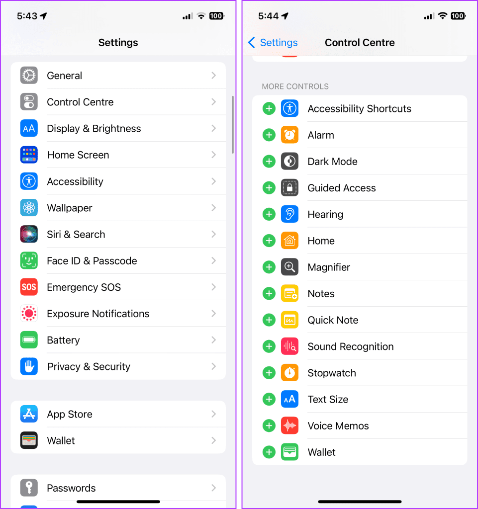 Select the controls you want to add in Control Center