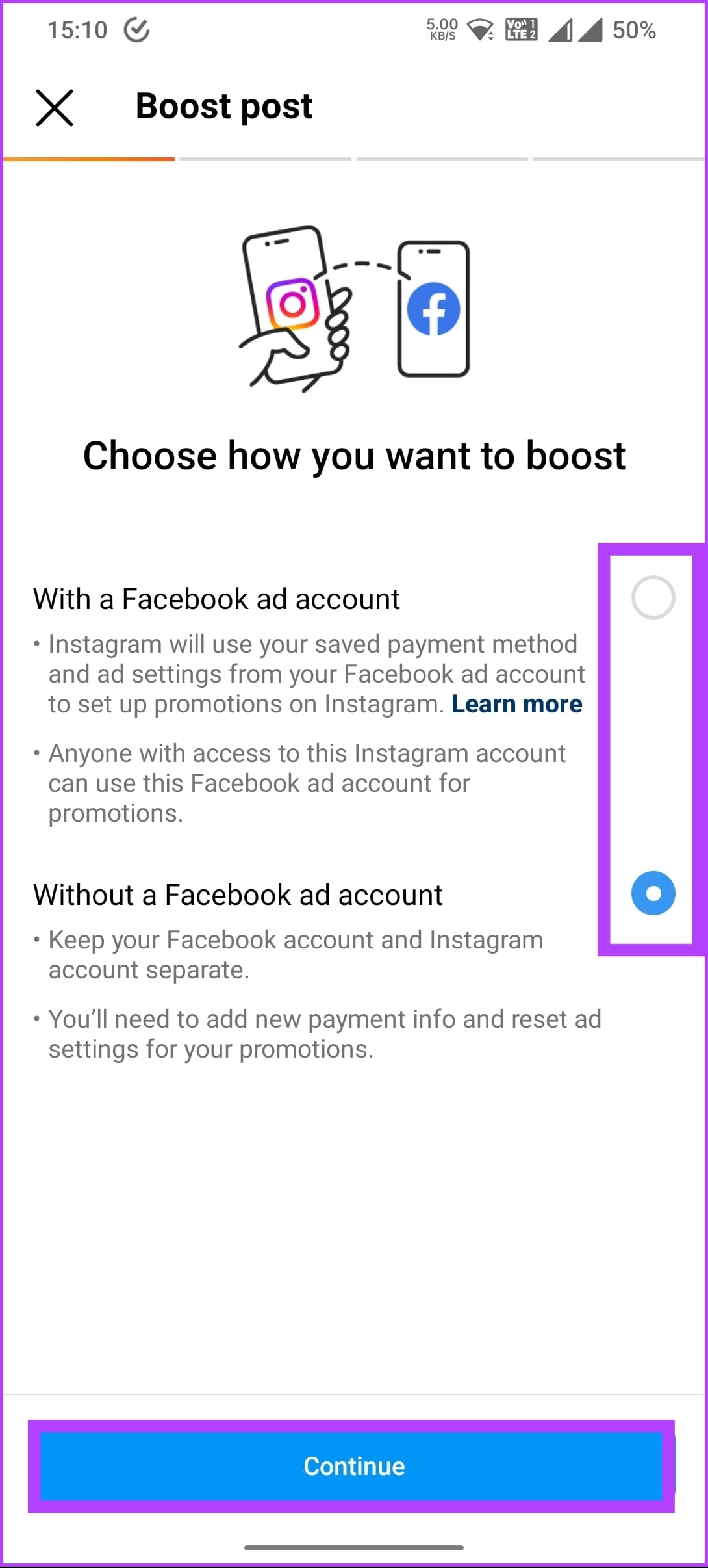 tap continue