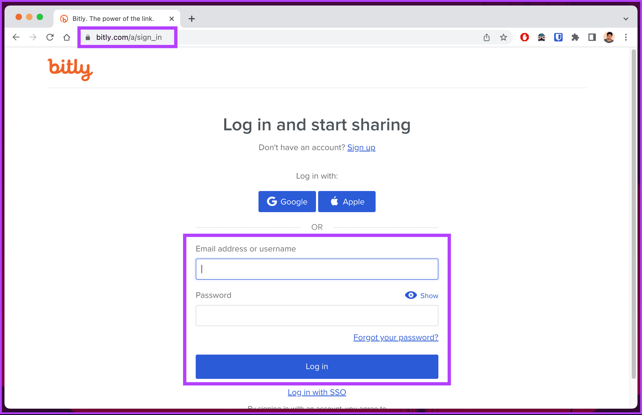log in to your account