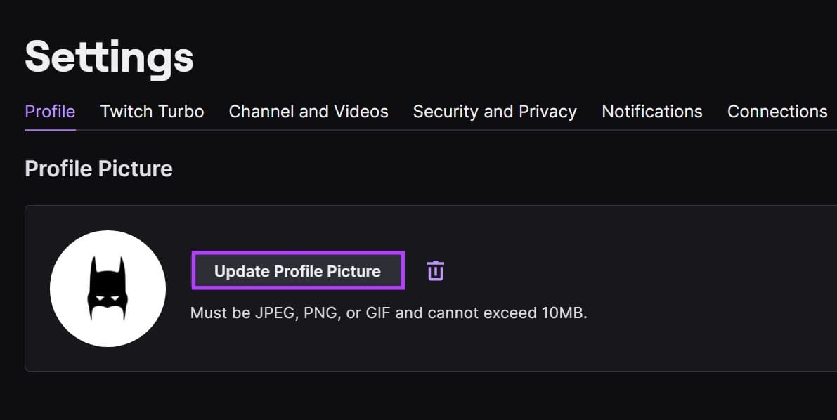 Click on Update Profile Picture