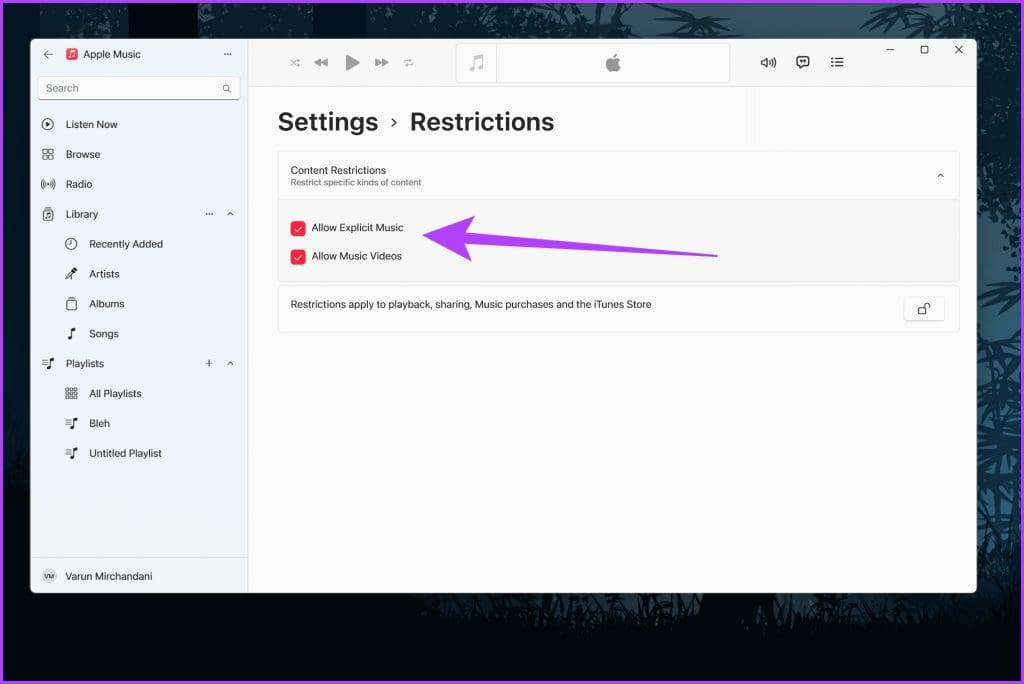 select whether to allow or block Explicit Music