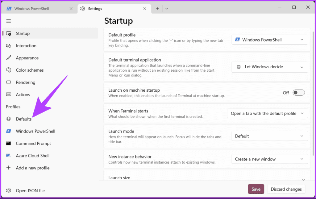 navigate to Defaults