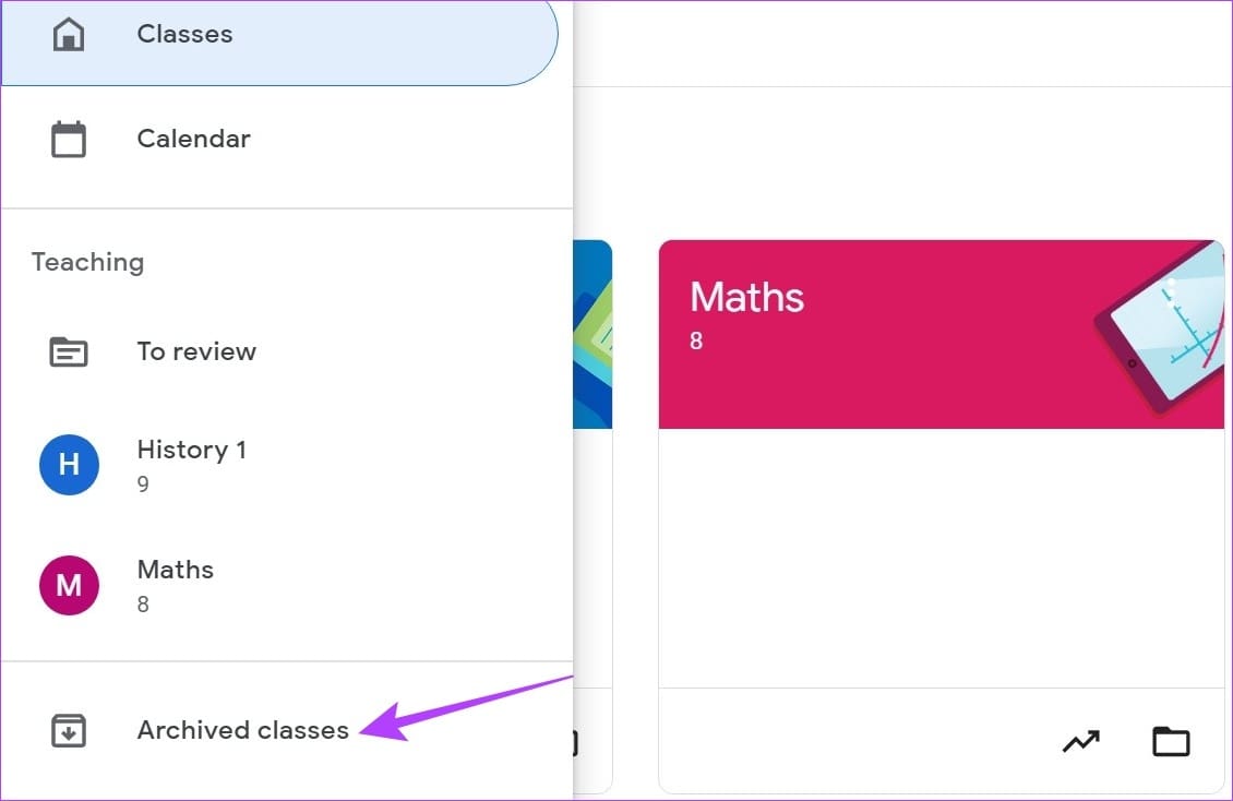 Click on Archived classes