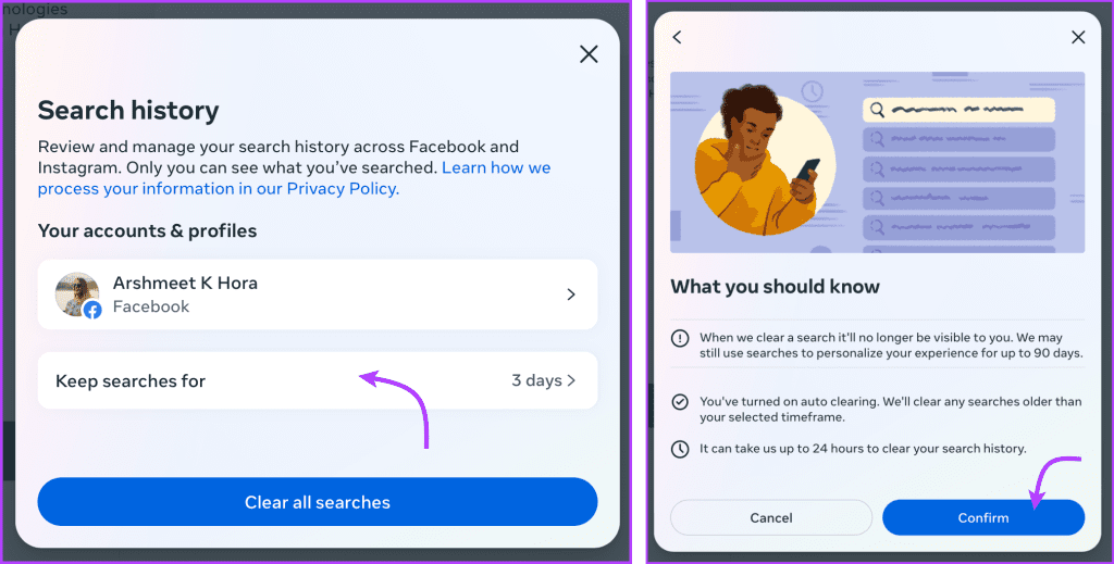 Tap Keep searches for