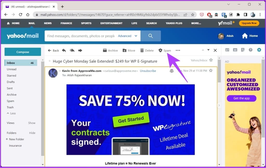 click on the spam icon at the top