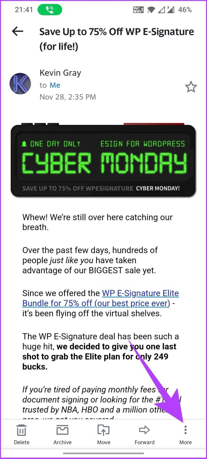 open the email from your inbox