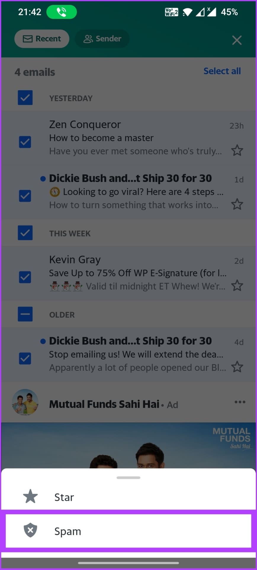 click on Spam on phone