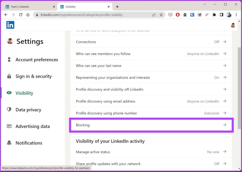 click on Blocking to see the list of accounts you have blocked