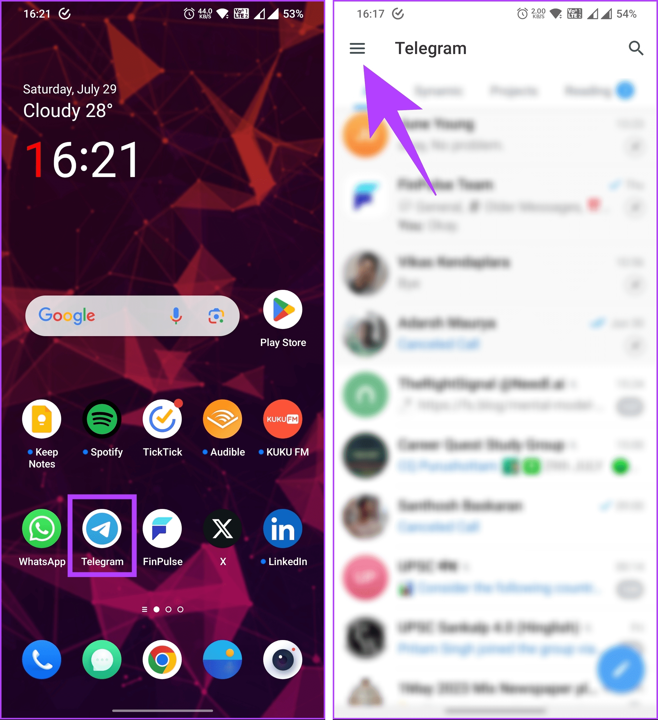 Tap on the hamburger icon