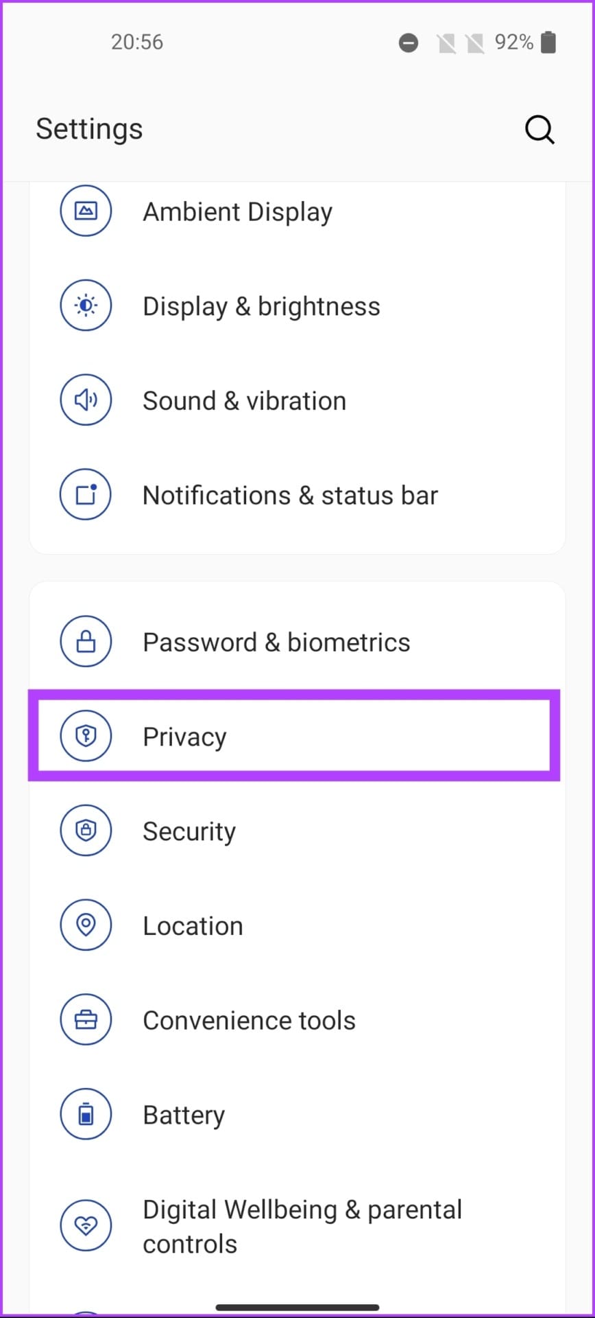 Scroll down and tap on Privacy