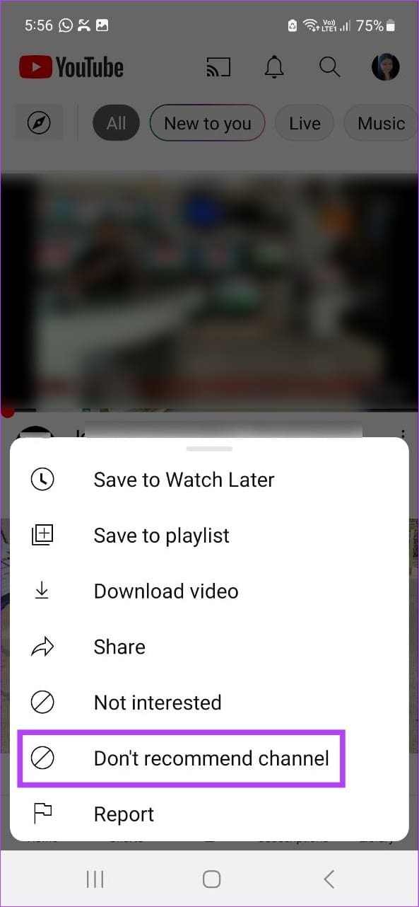 Tap on Don’t recommend channel