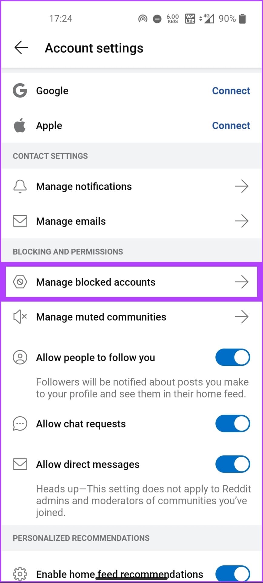 tap on 'Manage blocked accounts.'
