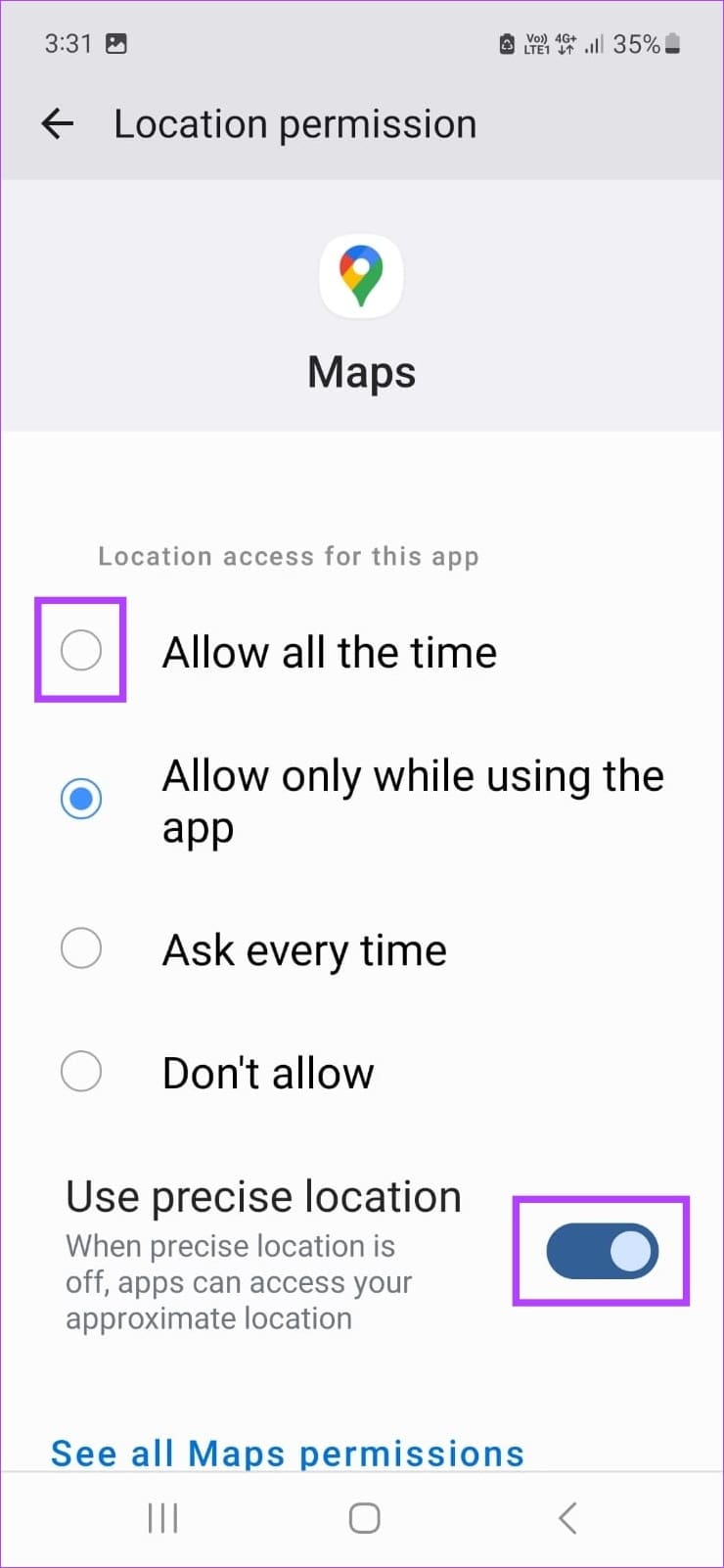 Select the setting & turn toggle on