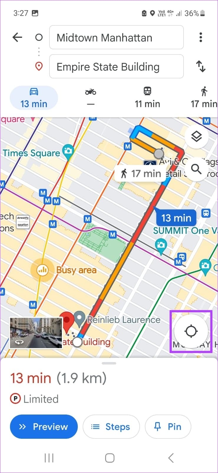 Tap on the locate icon