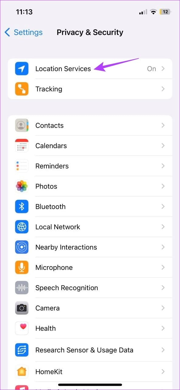 Tap on Location Services