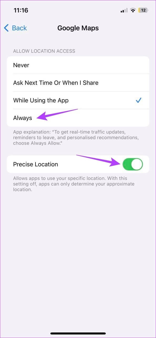 Select Always & turn the toggle on